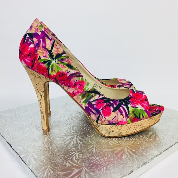Charles Albert Sze 9 Heels Shoes Printed Floral - Picture 6 of 8